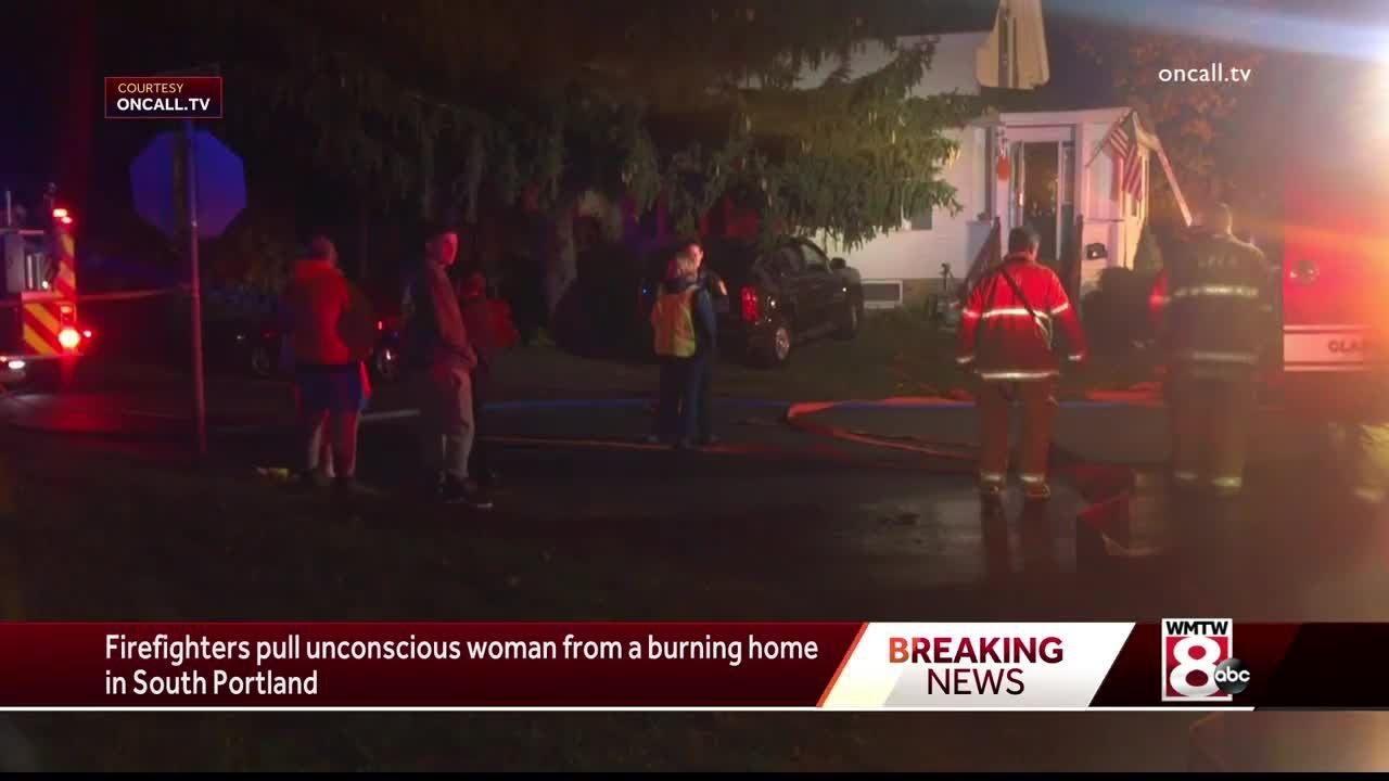 Unconscious woman pulled from burning home in South Portland - YouTube