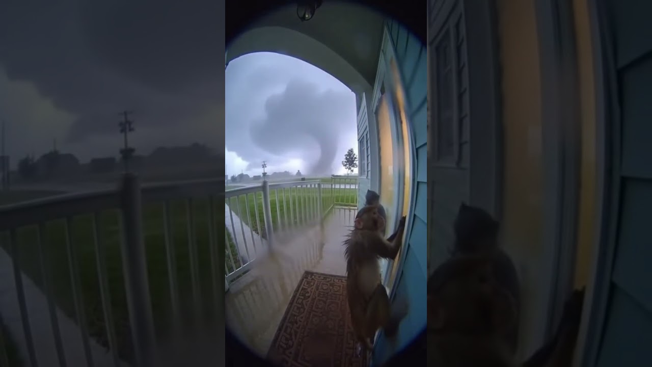 Monkey Blown Away by Tornado! Real Ring Camera Footage
