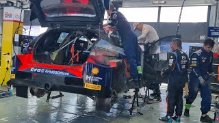 WRC Rally Italia Sardegna 2023 Sordo car gets service after the Fri roll Sordo and Carrera work also