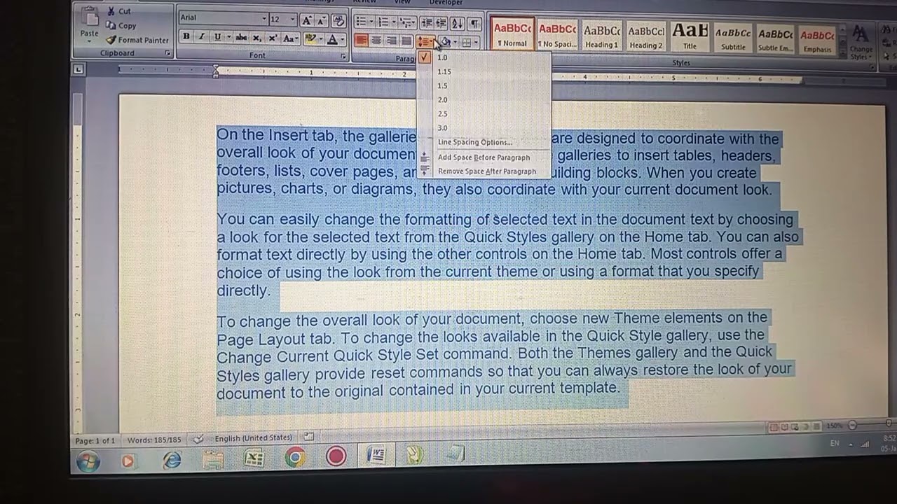 Double trick of line spacing in MS Word . 