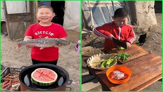 Happy Rural life Little boy Li Giang cooking food 조리 クック For Grandparent