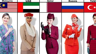 Comparison of flight attendant uniforms in different countries.