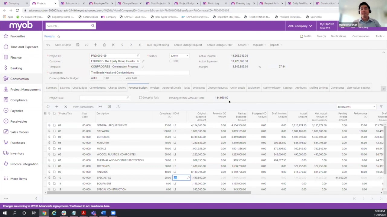 MYOB Advanced Construction Edition Demo