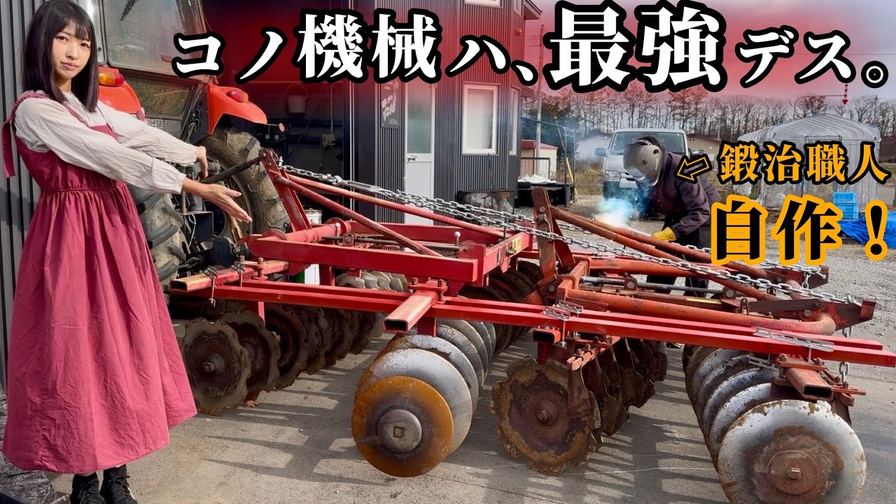 Зимняя подготовка полей в Японии: заделывание овсяного сидерата самодельным дисковым лущильником