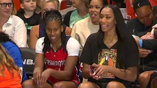 A’ja Wilson sitting courtside mic’d up during the 3-PT contest 🏀