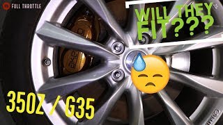 Test Fitting Akebono Brake Calipers 350Z BBK Akebono Upgrade Z33 V35 G35