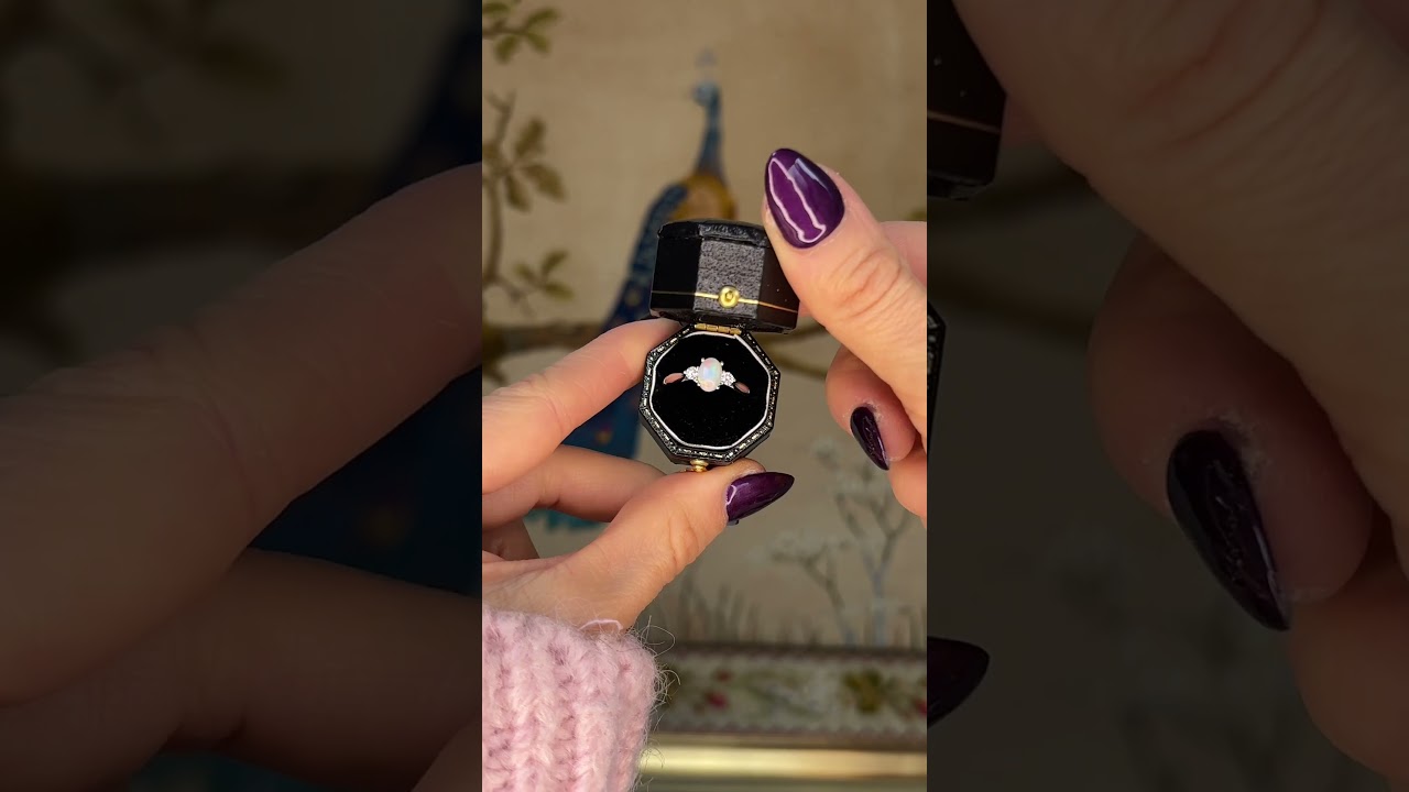 Art Deco Style Opal and Diamond Ring in White Gold