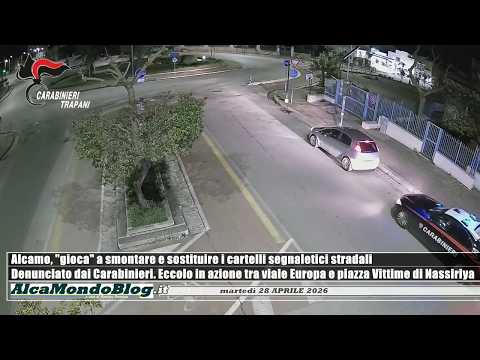 Video Alcamo, gioca a smontare e sostituire i cartelli stradali. Denunciato dai Carabinieri