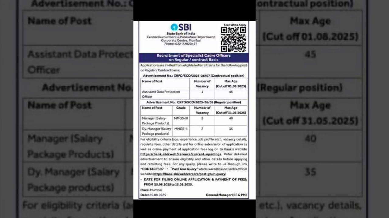 SBI SCO Recruitment 2025: Assistant Data Protection Officer & Manager Jobs! 