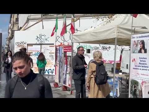 Paris—April 4, 2024: MEK Supporters Held an Exhibition in Solidarity With the Iranian Revolution.