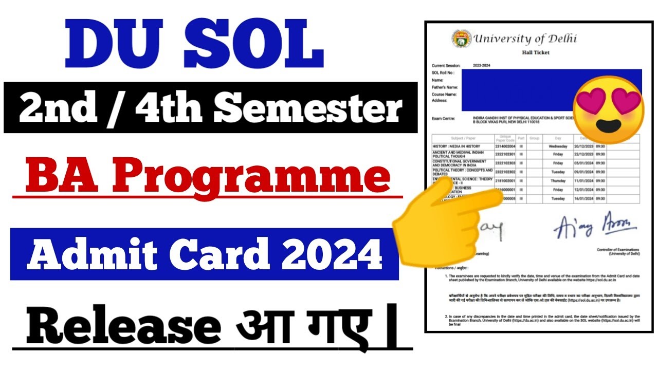 DU SOL 2nd / 4th semester ba programme admit card 2024 release | SOL ...
