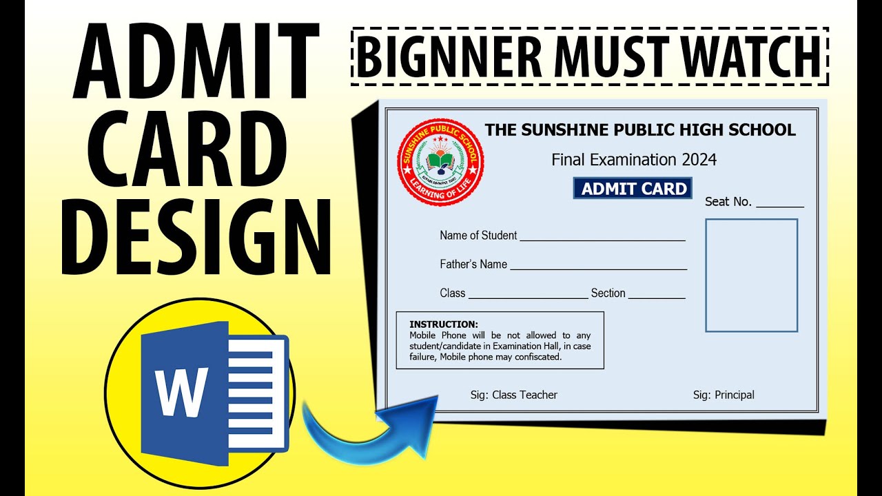 Admit Card Design in ms word I Admit Card I How To Make Admit Card ...