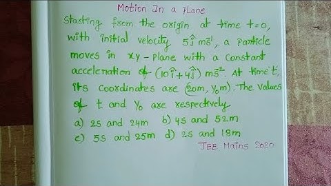 Uitgaande van de oorsprong op tijdstip t=0 beweegt een deeltje met een beginsnelheid van 5j m/s i...