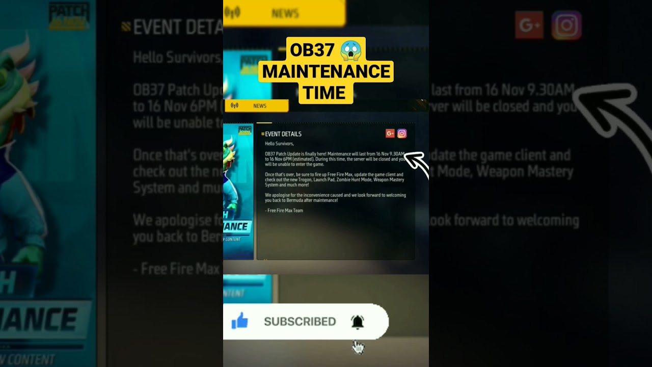 OB37 Update Mantenance Time | 🤑😱Freefire patch update |