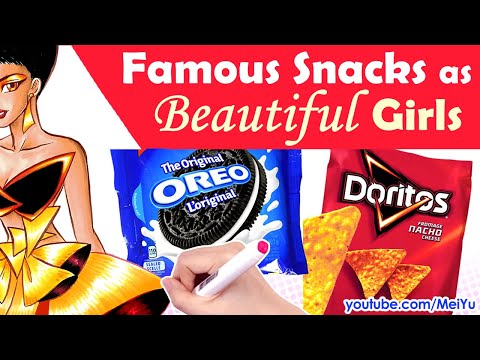 Draw Famous Snacks as Beautiful Girls Oreo, Doritos | Mei Yu Fun2draw NEW ART STYLE Reimagine