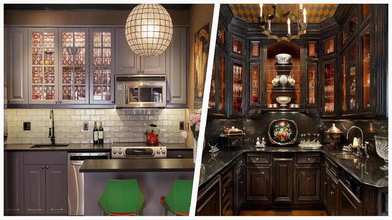 75 Medium Tone Wood Floor Kitchen With Glass-front Cabinets Design Ideas You'll Love 🔴