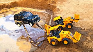 Black scorpio accident 😱 deep well accident Double HMT JCB 4DX crane pulling out ! Cartoon videos ?