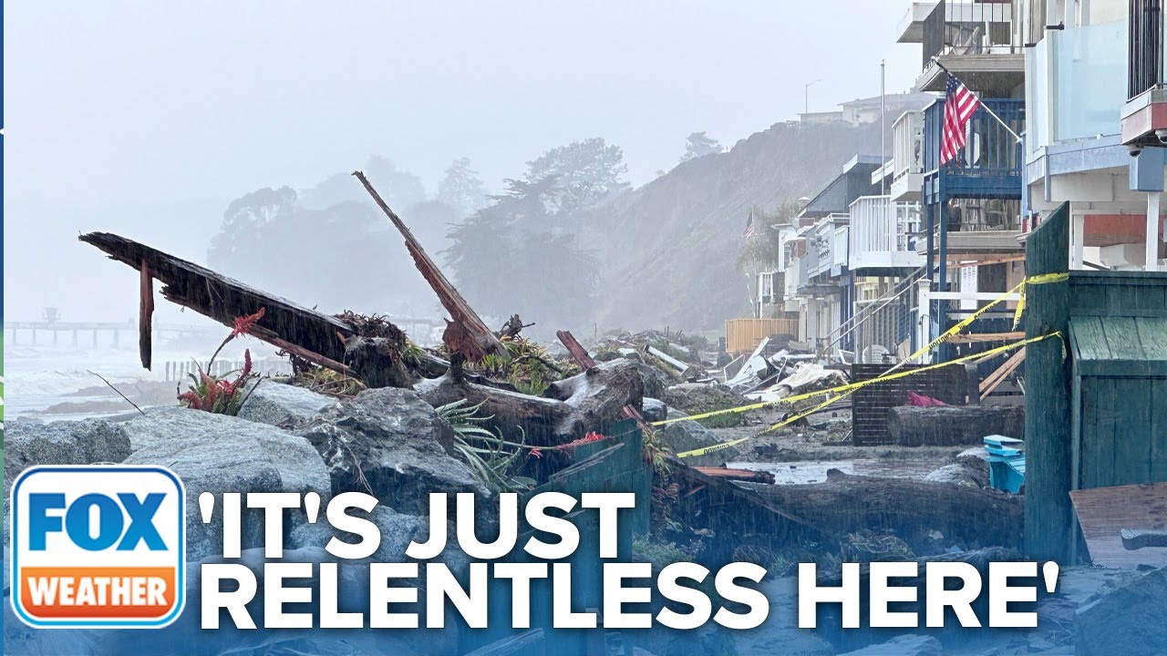 California's Beach Towns Battered By Atmospheric River Storms - YouTube