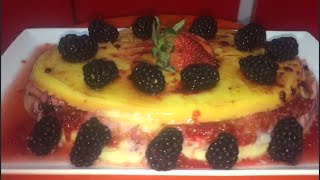 تحلية باردة للسحور بالفلان والفواكه سهلة التحضير ورائعة في المذاق  Dulce de flan y frutas