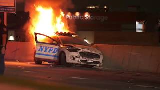 NYPD cruiser bursts into flames in the Bronx
