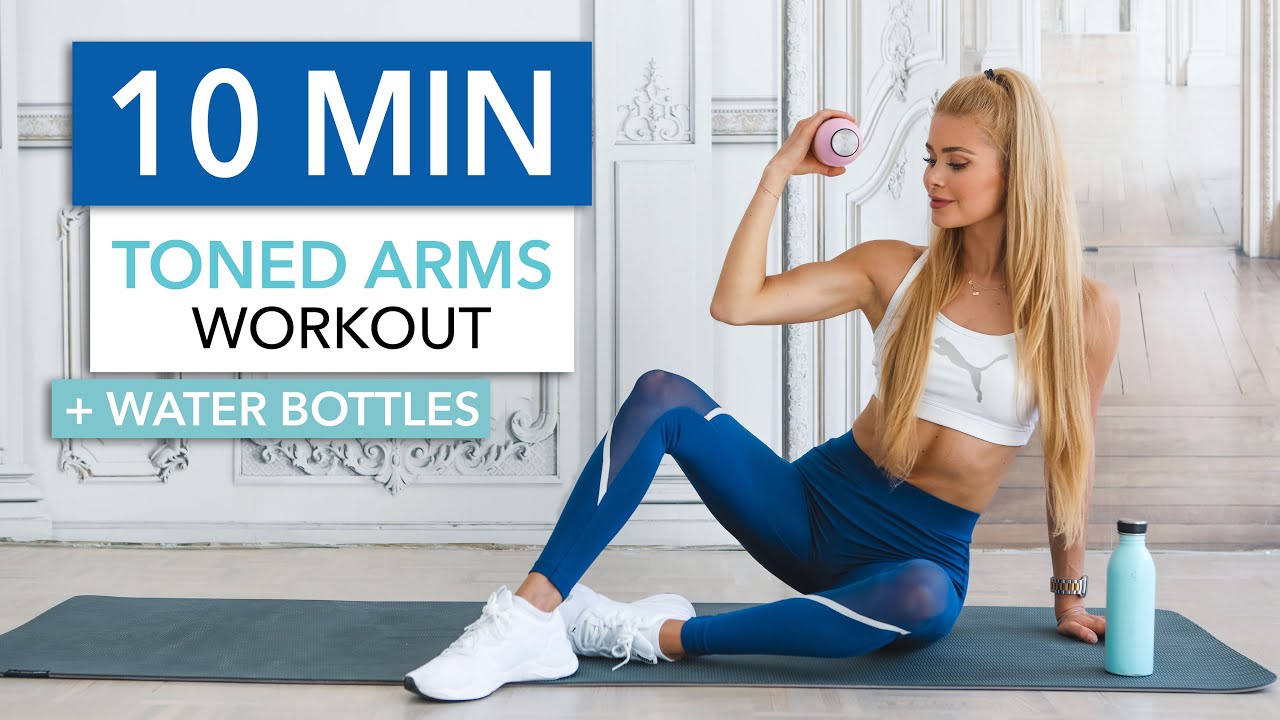 10 MIN TONED ARMS   quick  intense at home  with water bottles I Pamela Reif