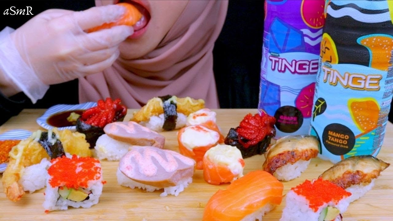 [ENG SUB] SUSHI + SPRITZER TINGE (Flavoured Mineral Water) | Mukbang Eating Sounds