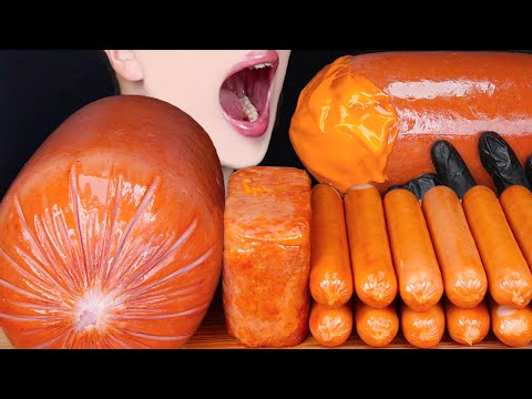 ASMR GIANT CHEESY SAUSAGE SPAM SPICY FIRE SAUCE COOKING MUKBANG 대왕 소세지 스팸 먹방 咀嚼音 Sosis EATING SOUNDS