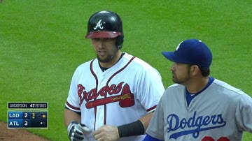 LAD@ATL: C. Johnson brings home Markakis with single