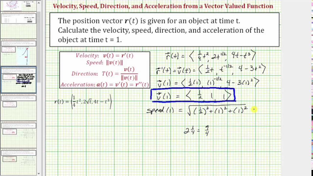 Find Velocity, Speed, Direction, and Acceleration Given ...