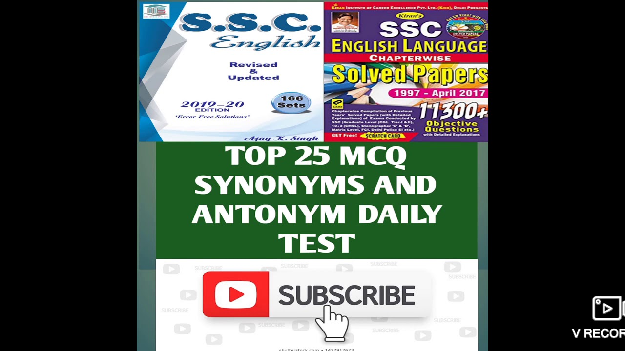 Synonyms And Antonyms Daily Test For SSC STENOGRAPHER RRB MINISTERIAL