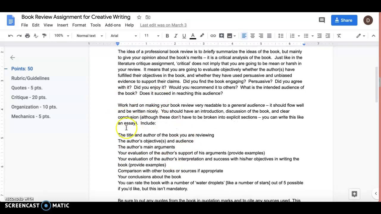 Book Review Assignment - YouTube