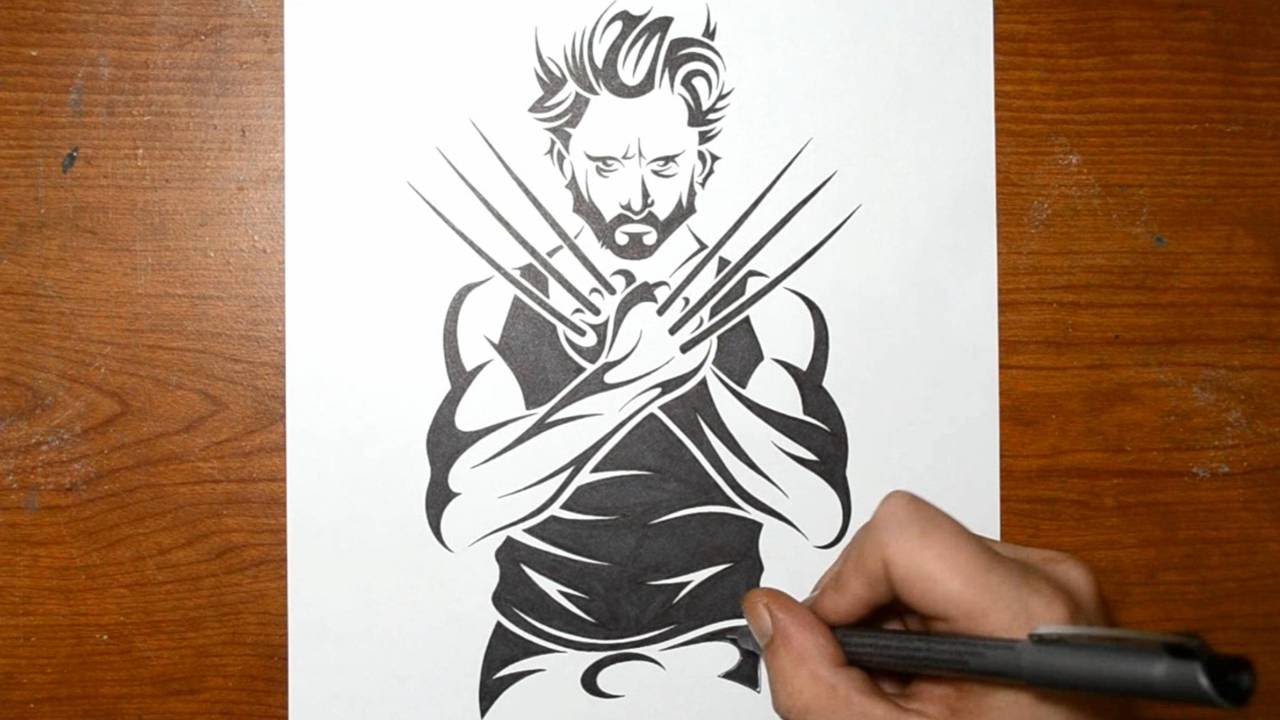  Drawing Wolverine in a Tribal Tattoo Design Style YouTube