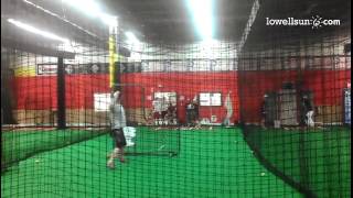 Lowell Post 87 players take batting practice at GameTime Sports & Fitness in preparation of the Amer