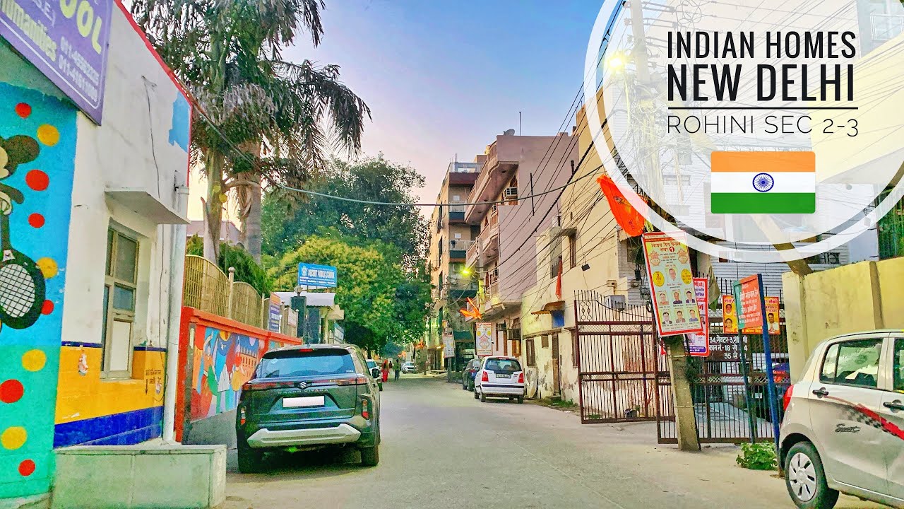 🇮🇳Neighbourhood Walking in New Delhi Residential Area- Rohini Houses | Indian Homes