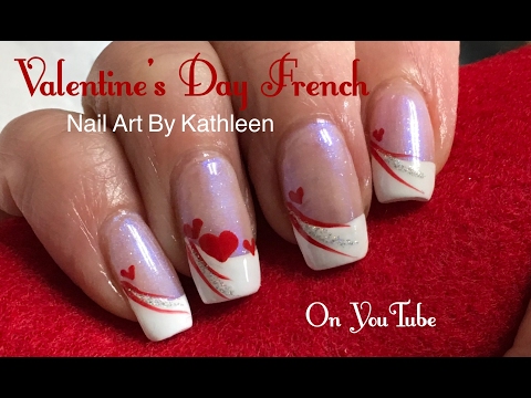 Easy Valentine&#039;s Day Nail Art - French Manicure With Hearts - Wedding Nails