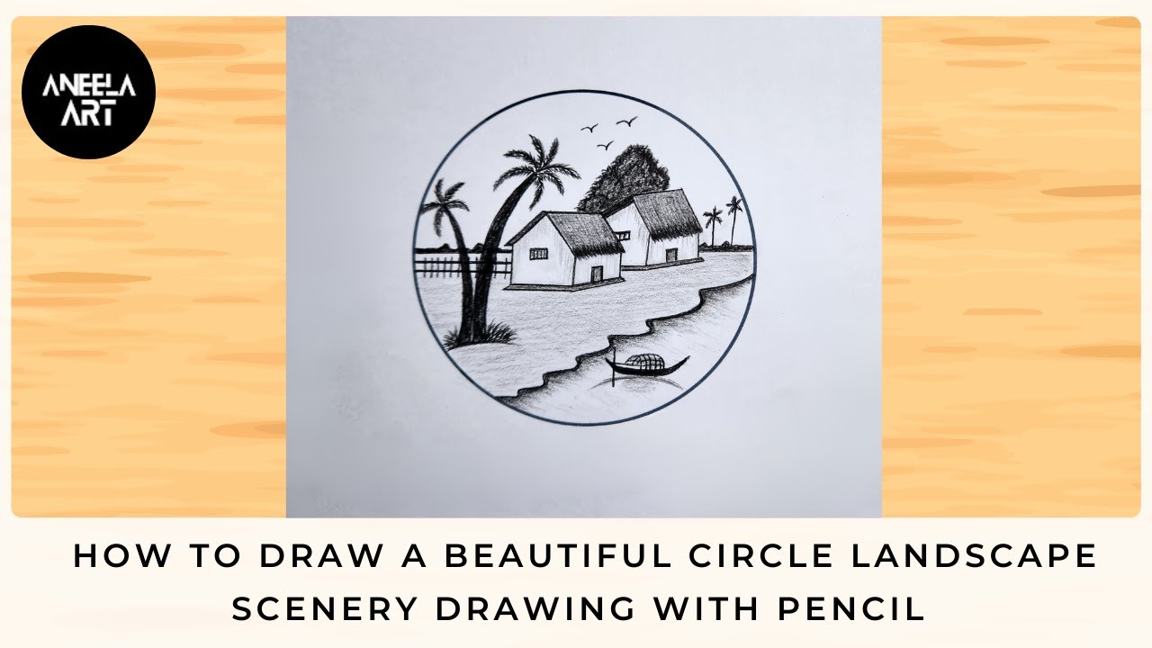 How to Draw a Beautiful Circle Landscape Scenery Drawing with Pencil ...