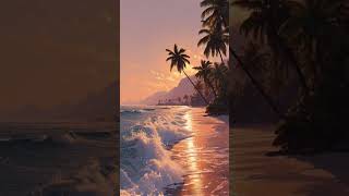 Golden Sunset Beach 4K | Ocean Waves &amp; Palm Trees | Relaxing Calm VibesDescription: