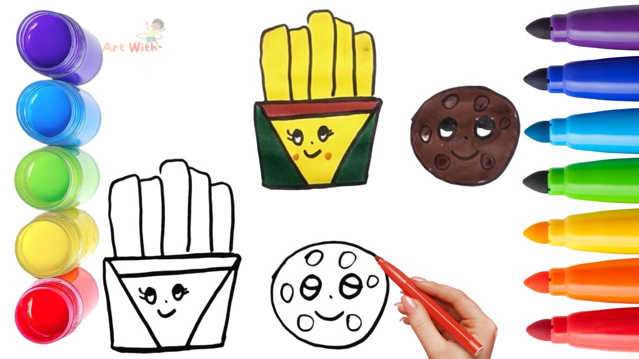 How To Draw cute French fries & Donut Drawing, Painting & Coloring For Kids and Toddlers_Child Art🌈🎨