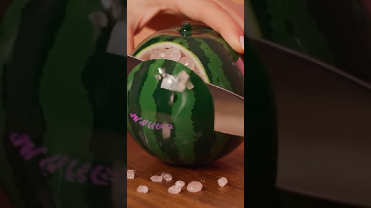 ✨🍉 Rose Quartz filled Glass Watermelon Cutting ASMR 