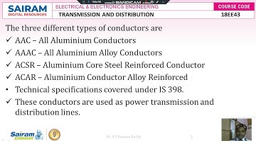 Lecture Video 5 18EE43 Module 1  AAAC, AAC, ACSR and HTLS Dr  K V Ramanareddy