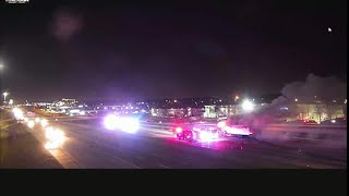 Tractor-trailer fire snarls traffic on northbound I-35, north of US 69