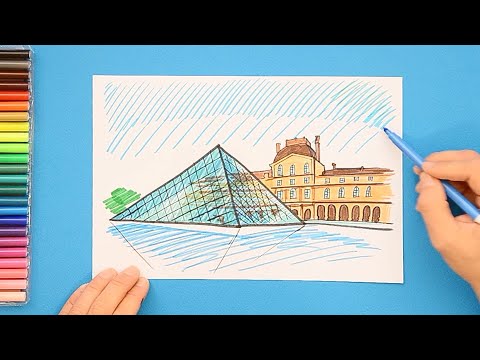 How to draw the Louvre Museum, Paris