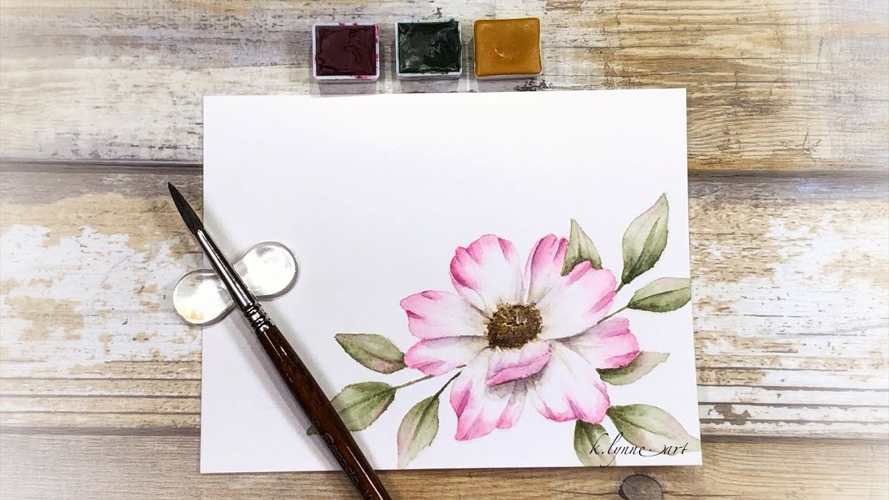 Pink tipped flower in watercolors