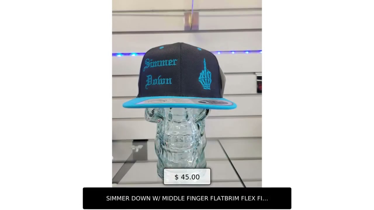 SIMMER DOWN W/ MIDDLE FINGER FLATBRIM FLEX FIT HATS