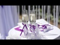 Wedding glasses with champagne, purple color style. Free HD stock footage.