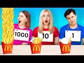 ¡DESAFÍO DE COMIDA DE 100 CAPAS PARA COMELONES! || 100 Deliciosas papas fritas por 123 GO! GOLD