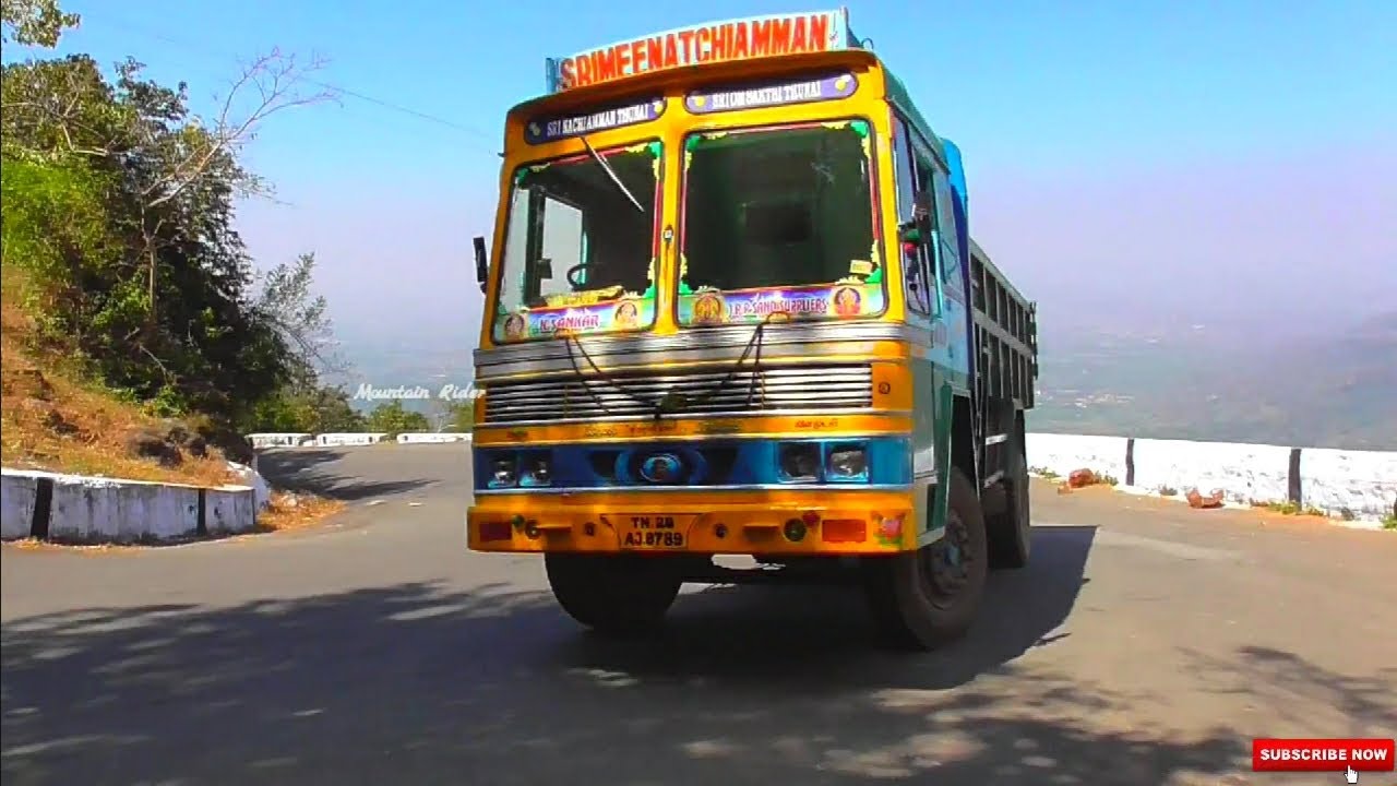 Kolli Hills ; Ashok Leyland Heavy Loaded Lorry Turning in Round Type