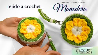 ❤ HERMOSO❤  monedero tejido a CROCHET en forma de GIRASOL paso a paso