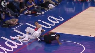 BEN SIMMONS ELBOWS KYLE LOWRY IN THE GROIN!
