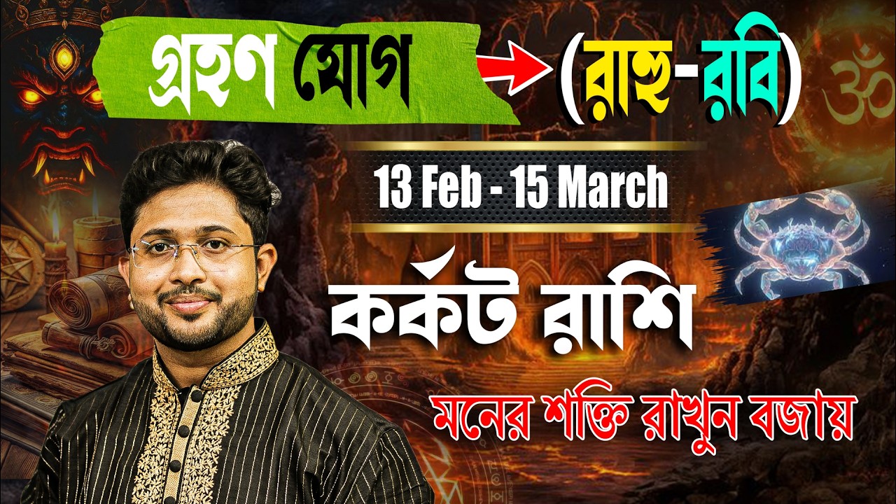 কর্কট 🦀 রাশি। Cancer Sign 🦀 ♋। ১৩ ই ফেব্রুয়ারি থেকে ১৫ ই মার্চ গ্রহণ যোগের প্রভাব জানুন।